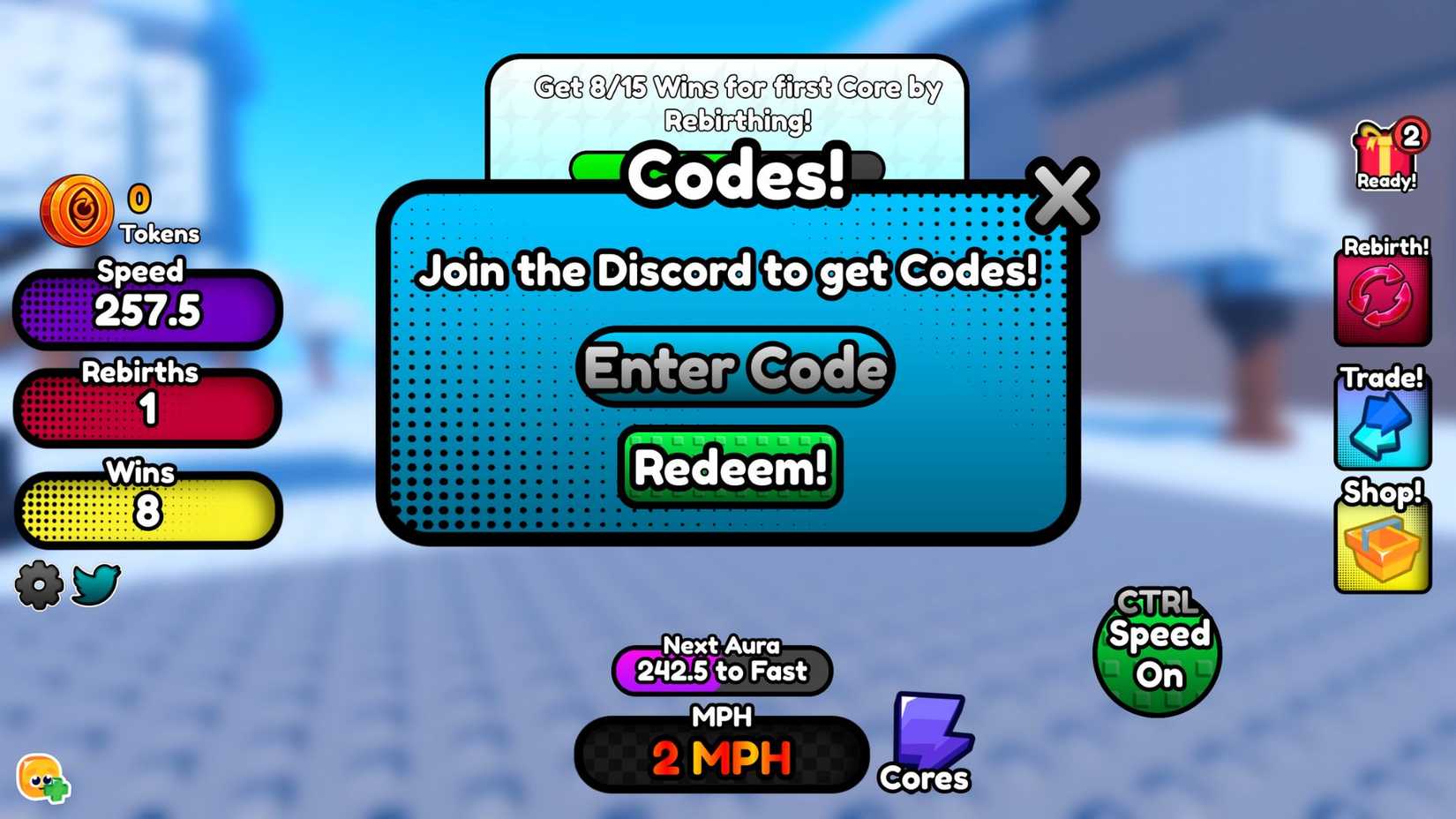 Outrun a Speedster the codes tab