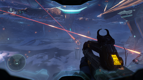 Overlooking a battlefield in Halo 5 Guardians (2015)