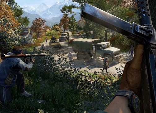 Overlooking a convoy in Far Cry 4 (2014)