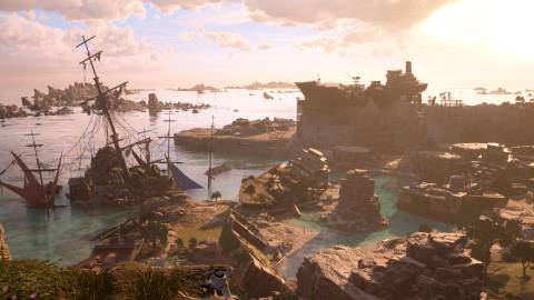 Overlooking a ship yard in Final Fantasy 7 Rebirth (2023)