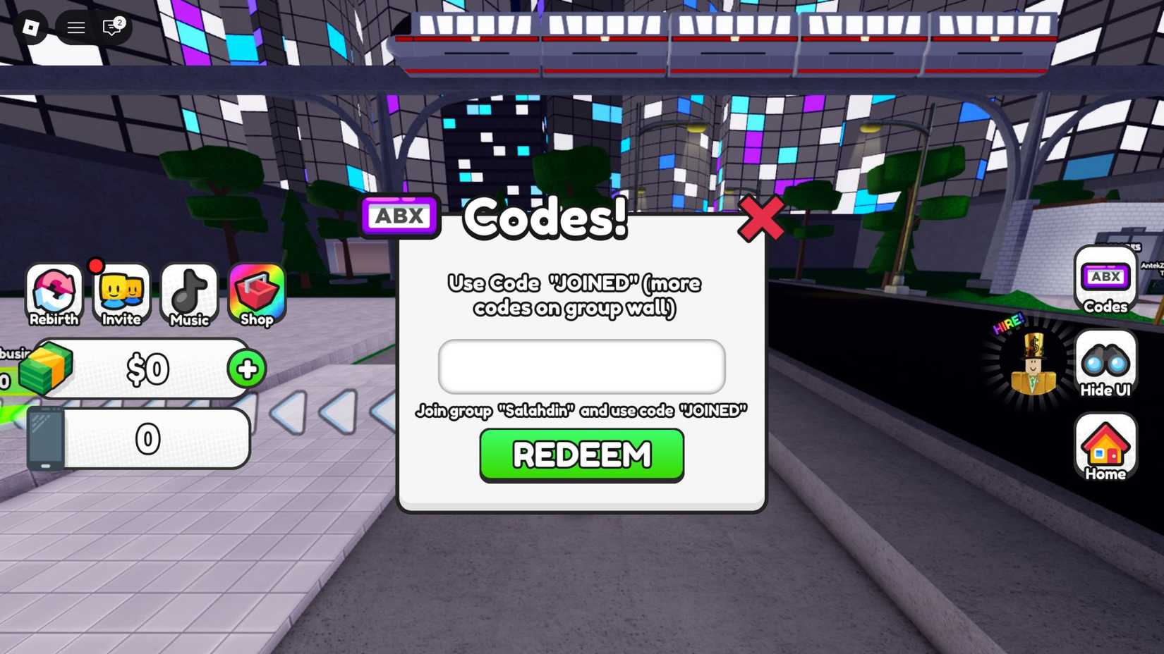 Phone Store Tycoon the codes tab