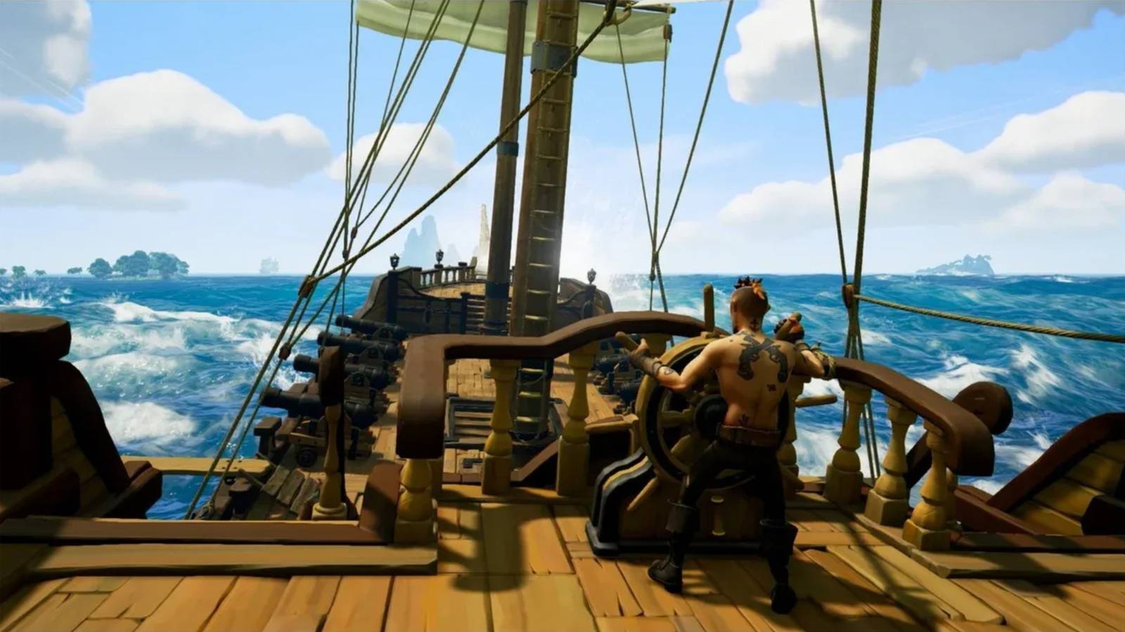 Pirate sailing a ship in Sea of Thieves