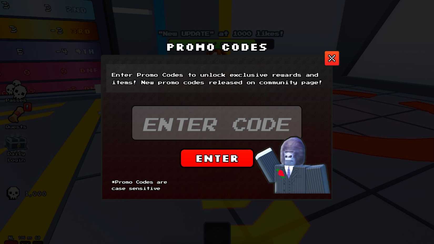 Player Select - Codes tab