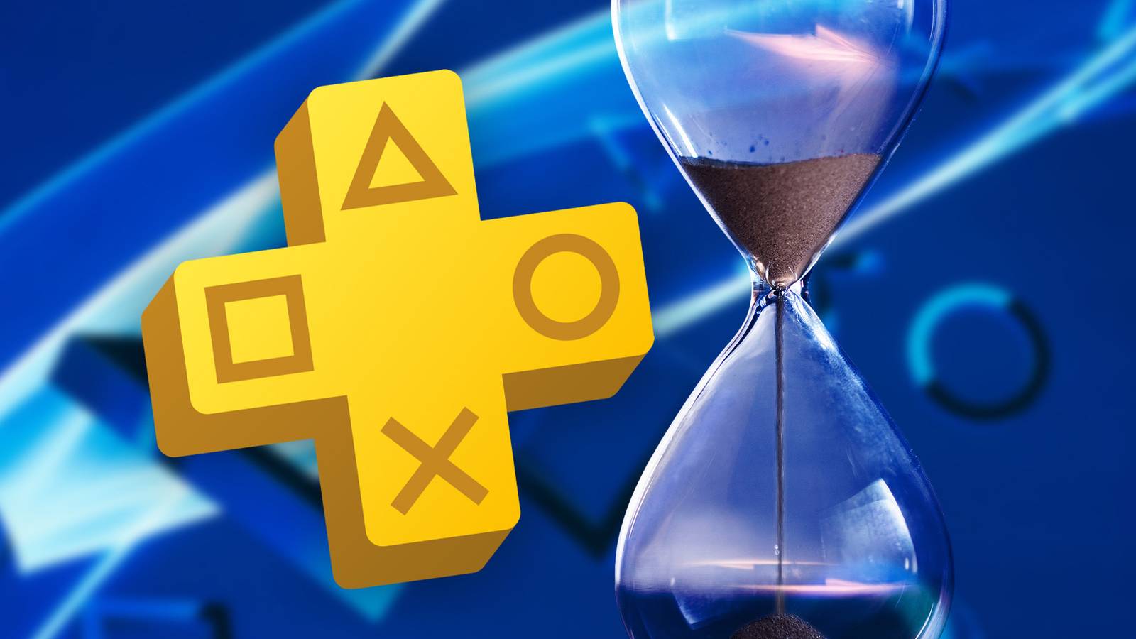 PlayStation Plus logo next to hourglass composite