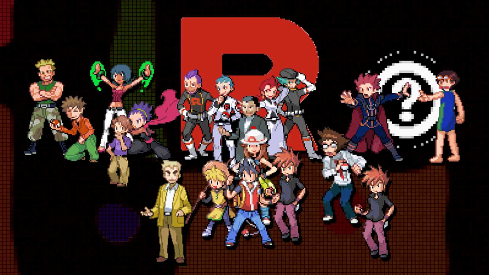 Pokemon Prisme characters composite with linearly burned background