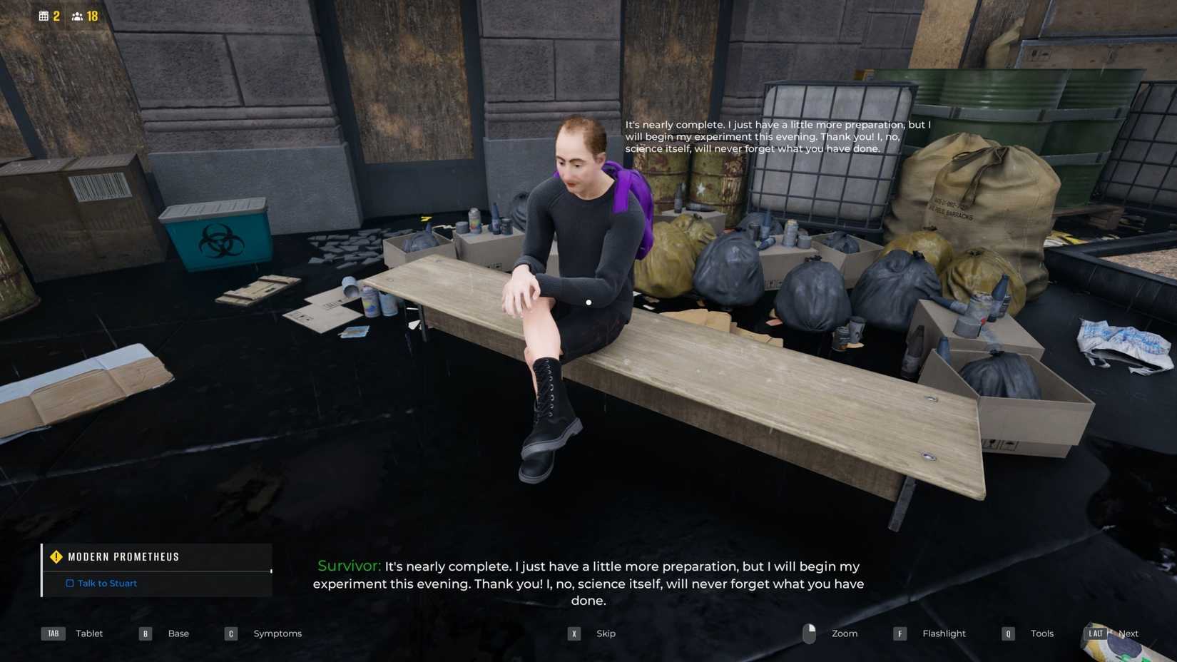 Quarantine Zone The Last Check Modern Prometheus Give Parts to Stuart