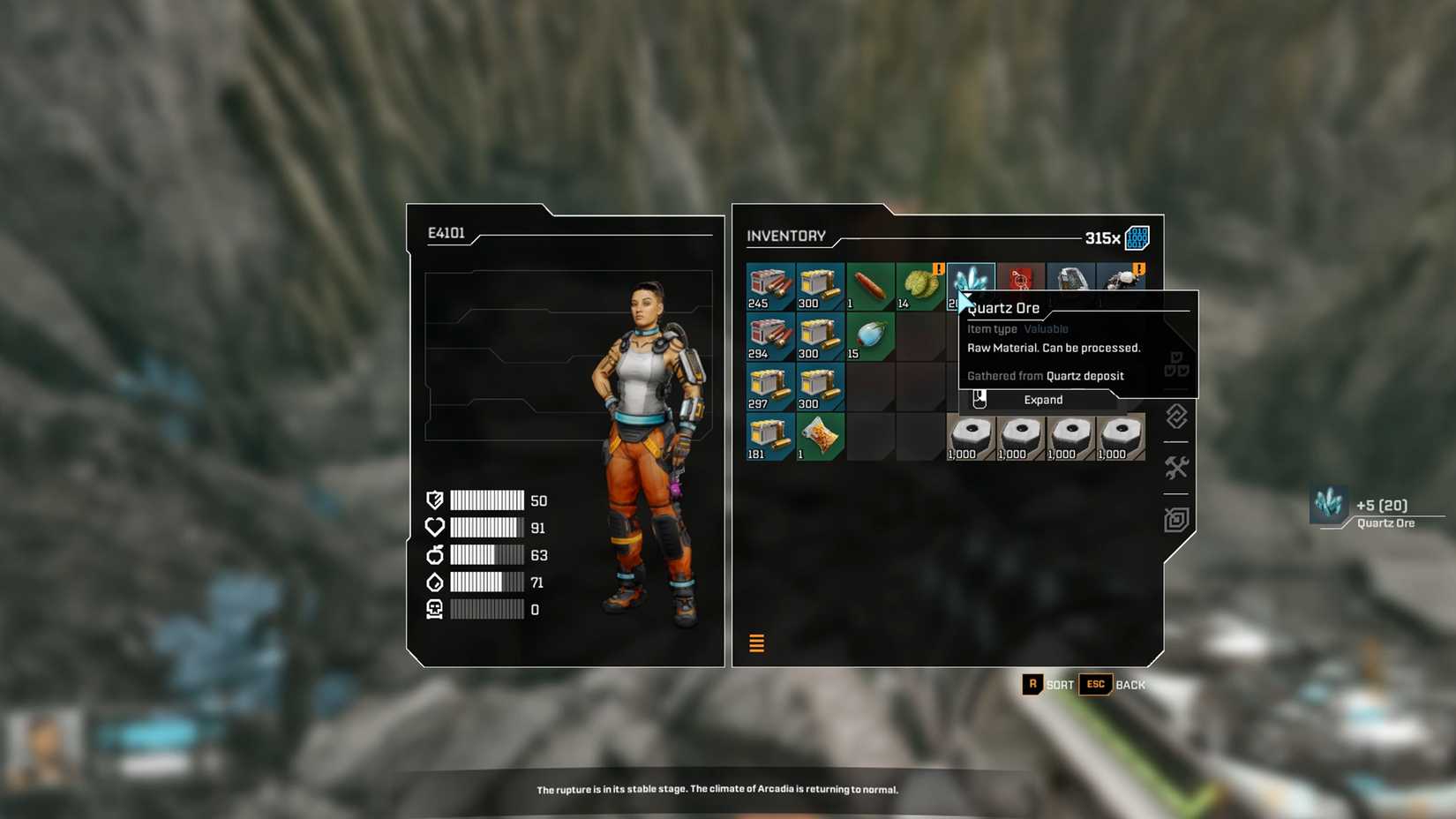 Quartz ore in inventory in StarRupture