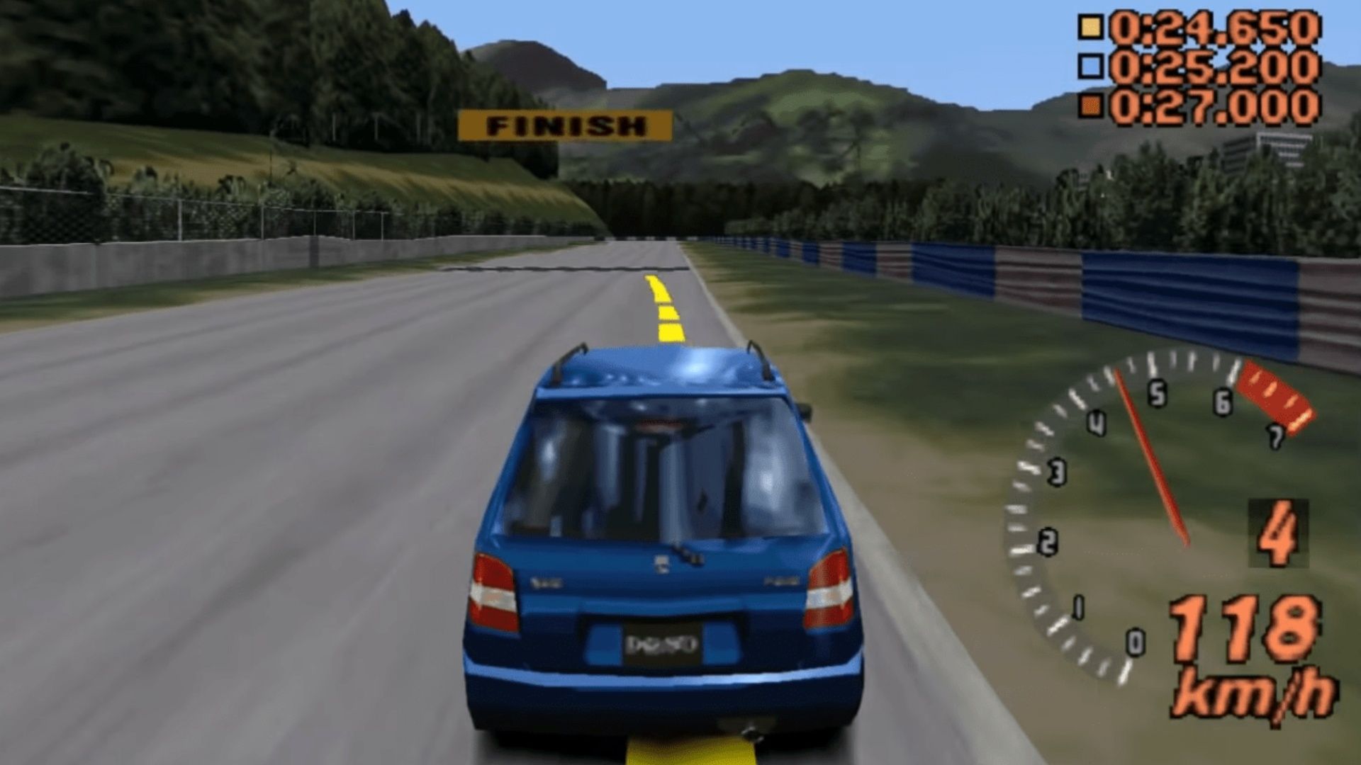 Racing a blue car in Gran Turismo 2 (1999)