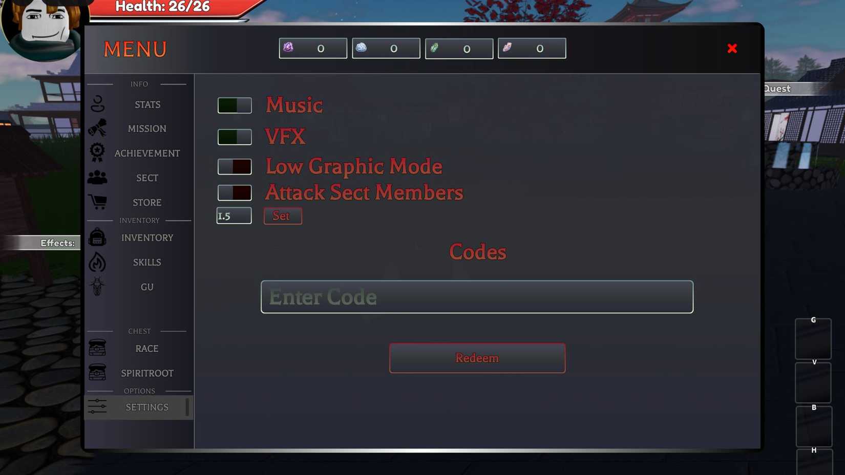 Reborn Insanity the codes tab