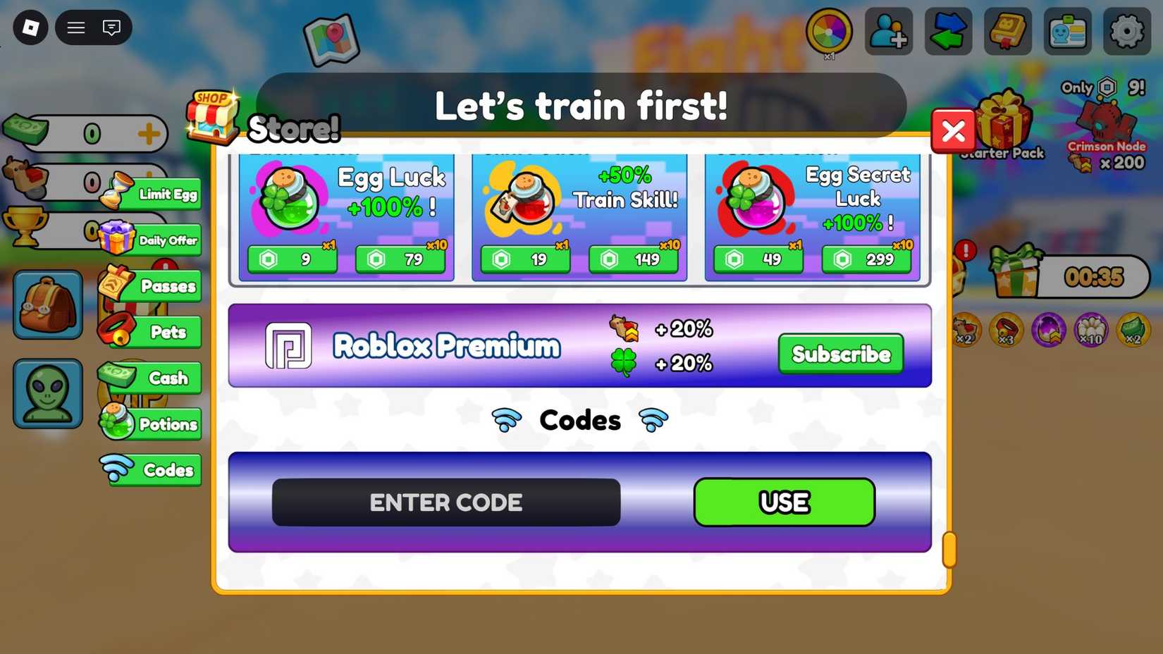 Ride a Bull the codes tab