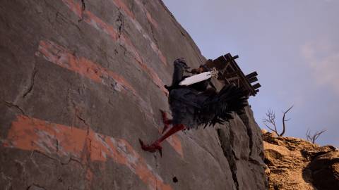 Riding a black chocobo in Final Fantasy 7 Rebirth (2023)