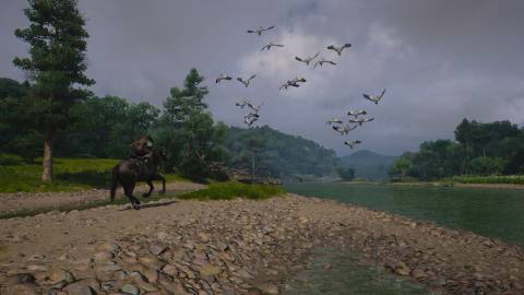 Riding a horse by a river in Assassin’s Creed Shadows (2025)
