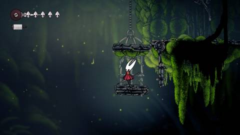 Riding an elevator in Hollow Knight Silksong (2025)