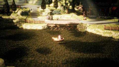 Rowing on water in Octopath Traveler 2 (2023)