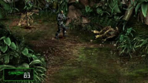 Running from a dinosaur in Dino Crisis 2 (2000)