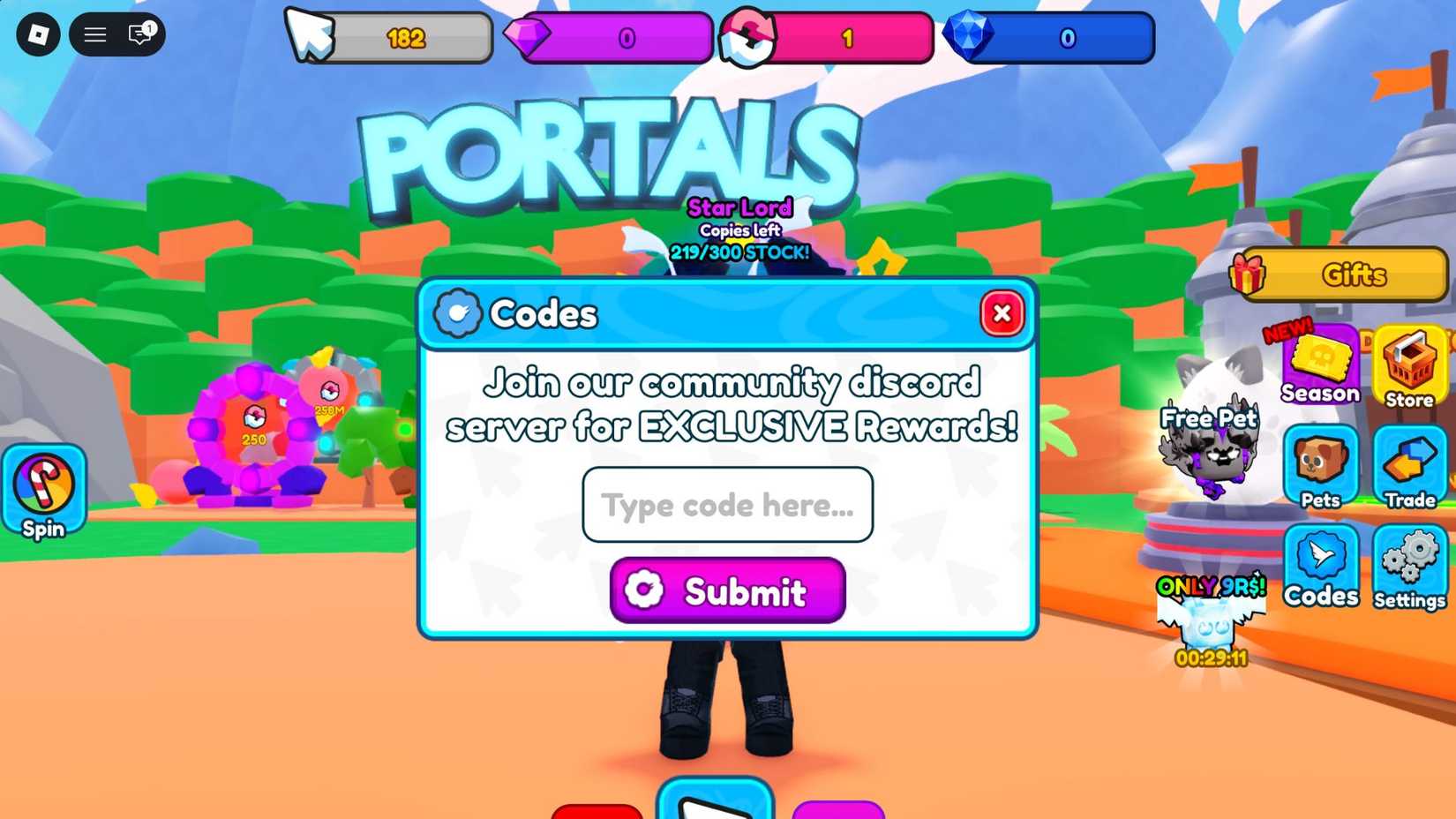 Sapphire Clicker the codes tab