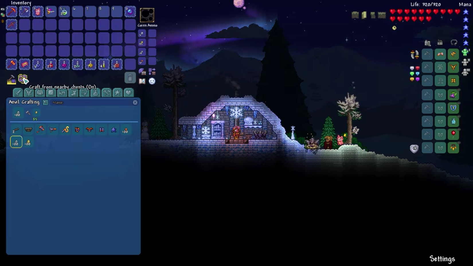 The improved crafting and inventory menus in Terraria