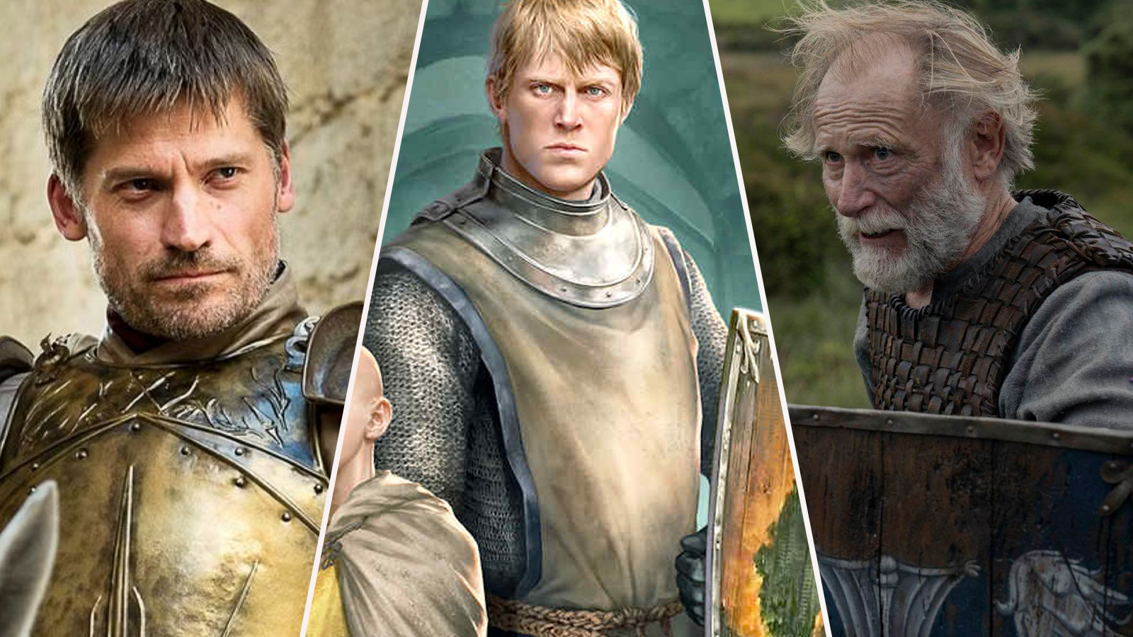 Ser Jaime Lannister, Ser Duncan the Tall, and Ser Arlan of Pennytree from Game of Thrones and A Knight of the Seven Kingdoms