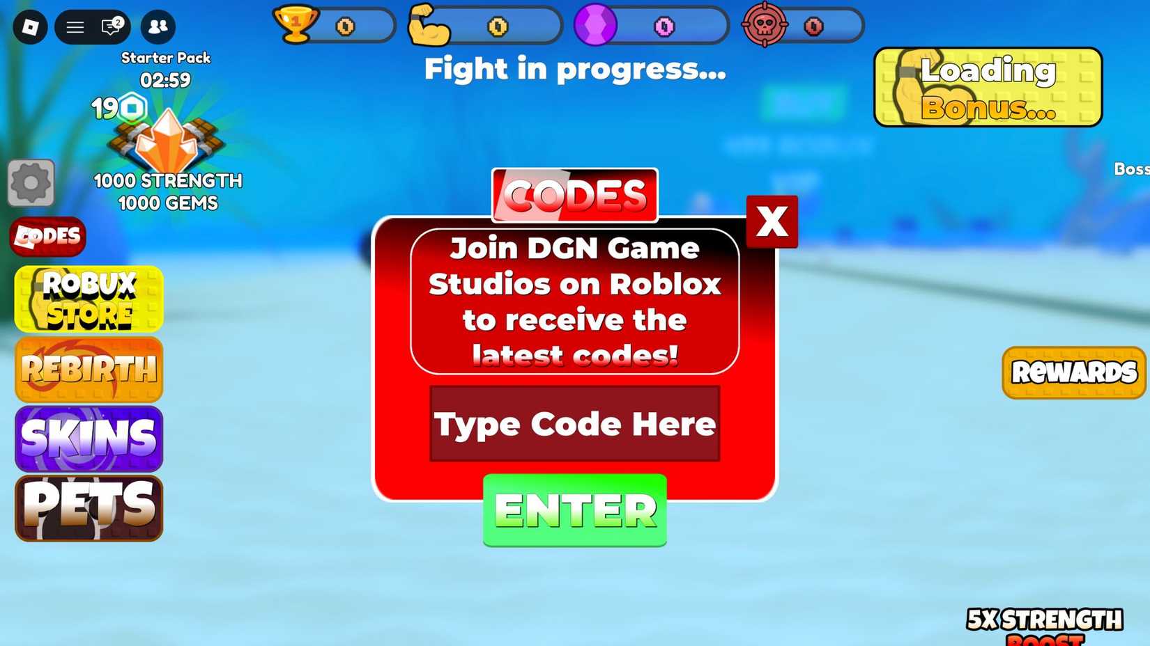 Shark Strength Simulator - the codes tab