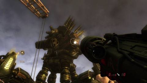 Shooting a giant mech in Resistance 2 (2008)
