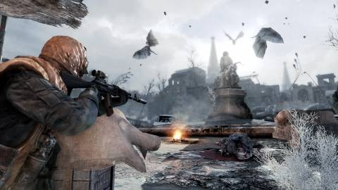 Shooting an enemy from cover in Metro 2033 (2010)