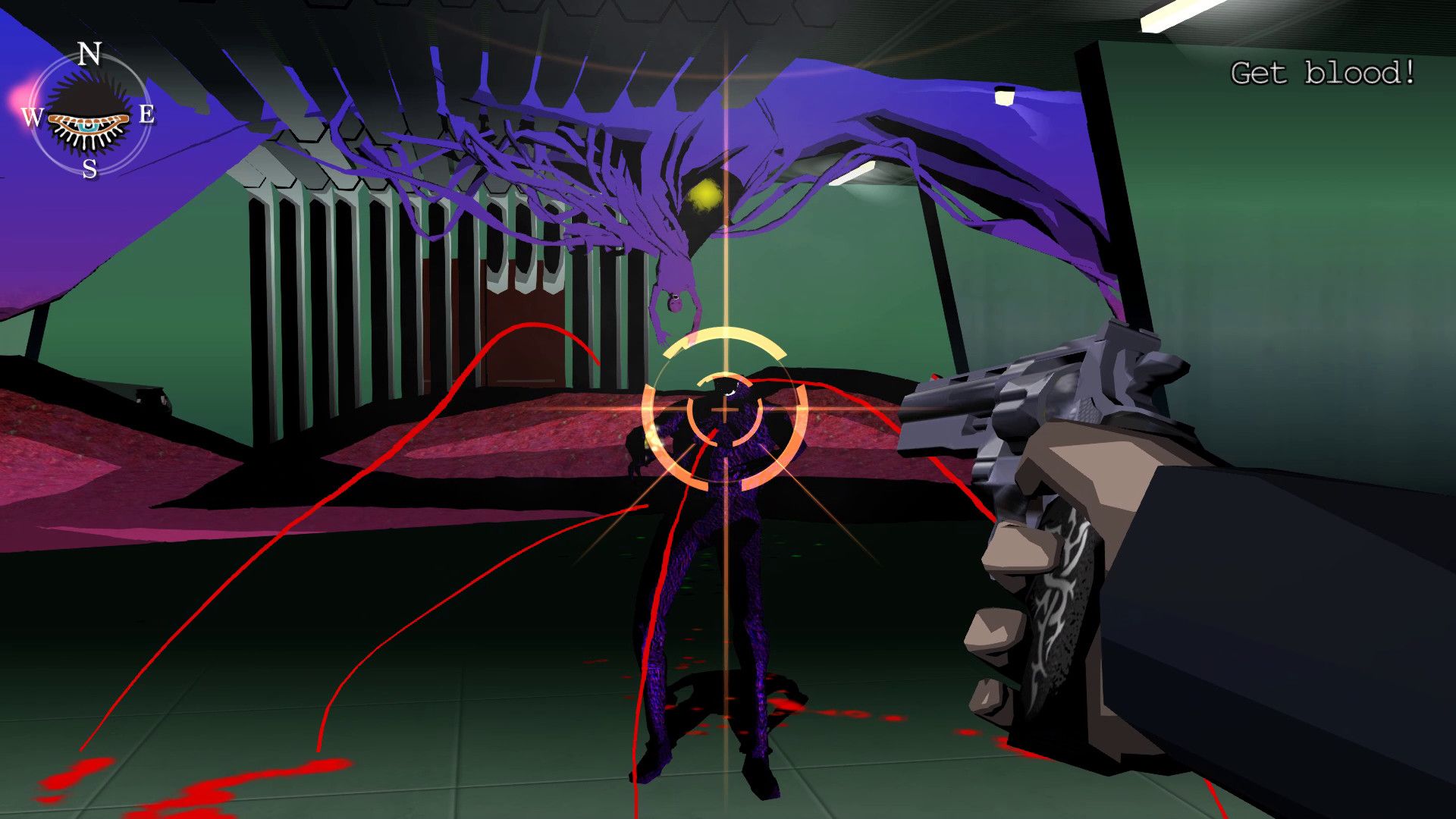 Shooting an enemy in Killer7 (2005)