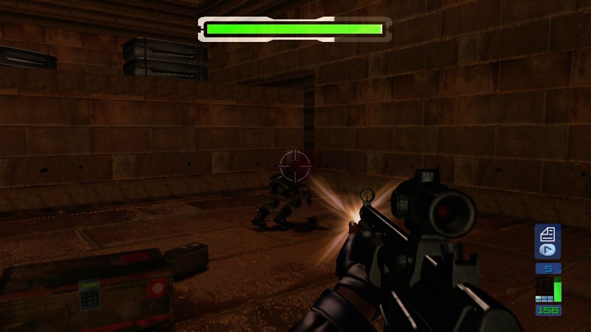 Shooting an enemy in Perfect Dark Zero (2005)