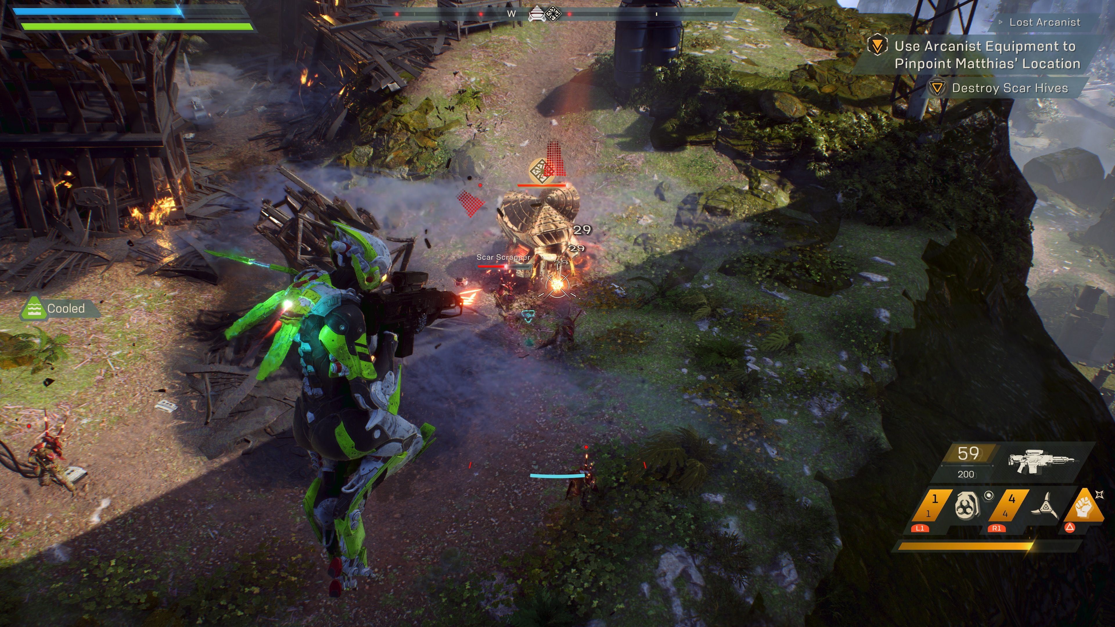 Shooting enemies in Anthem (2019)