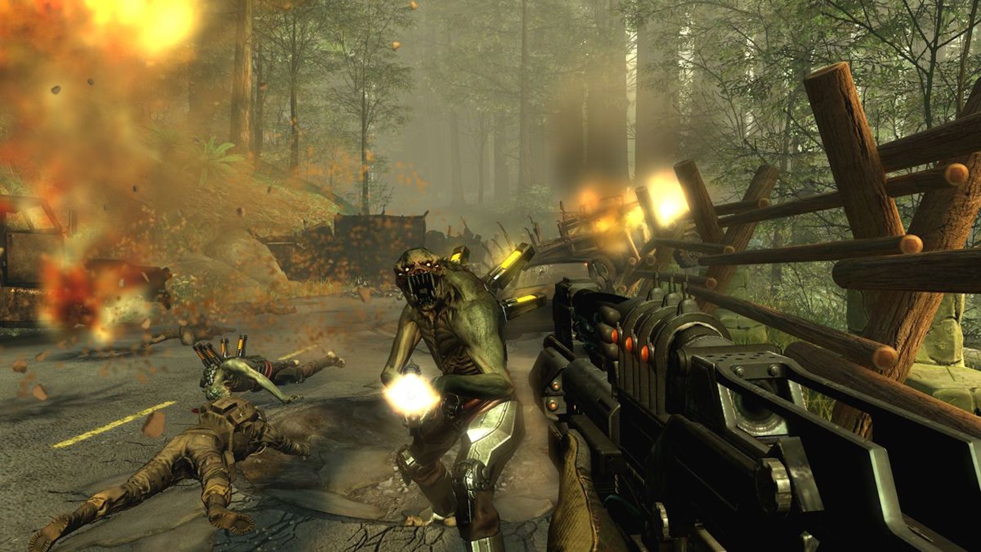 Shooting enemies in Resistance 2 (2008)