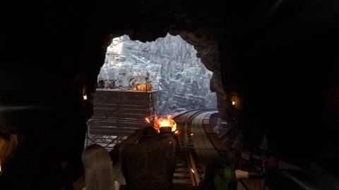 Shooting on a mine cart in Final Fantasy 7 Rebirth