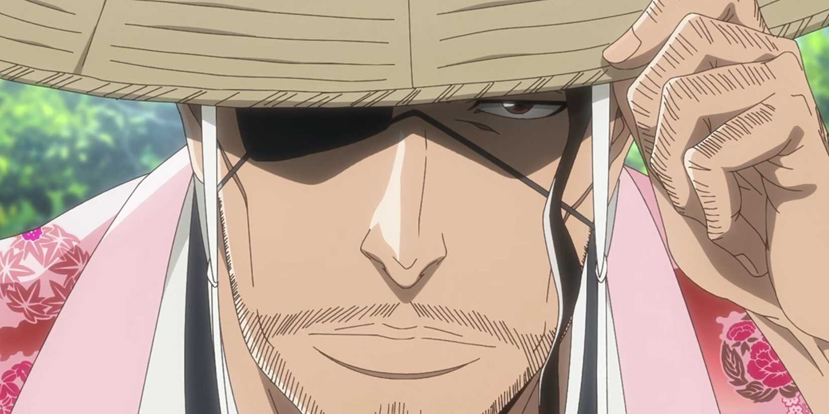 Shunsui Kyoraku with a hat on his head.