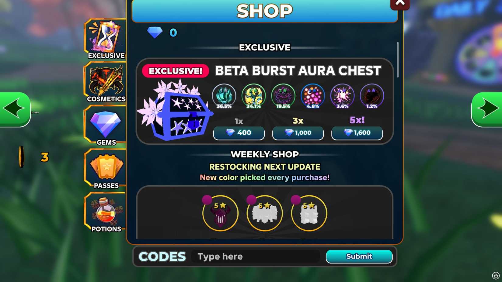 Slay a Slime the codes tab