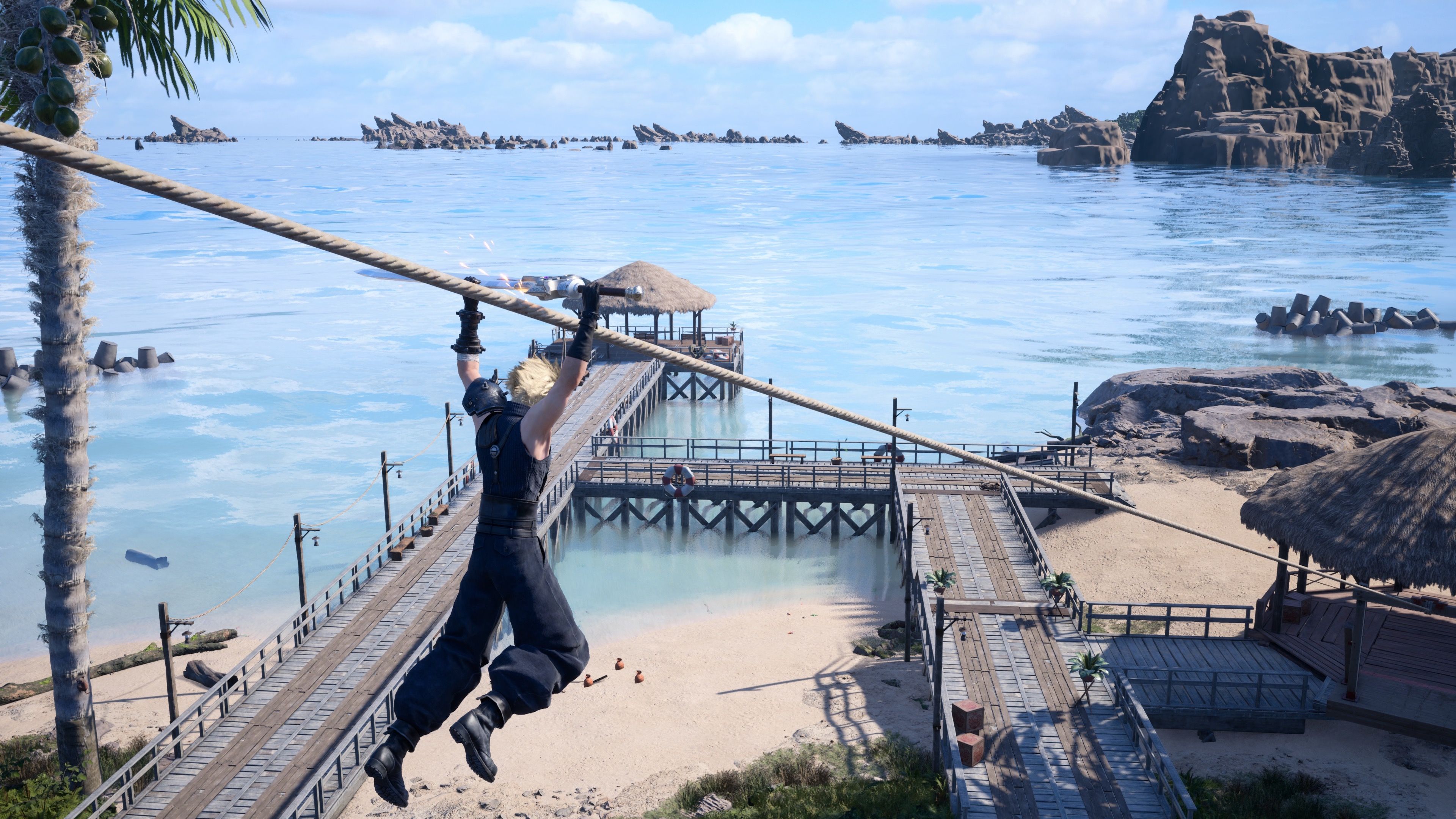 Sliding down a rope in Final Fantasy 7 Rebirth (2023)