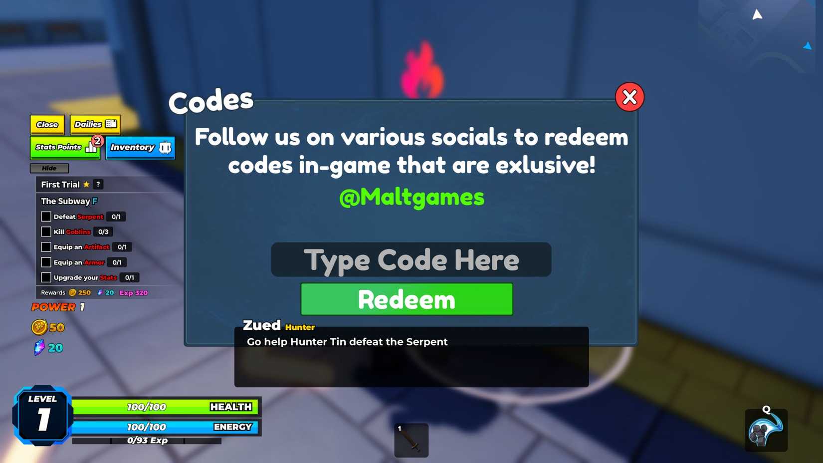 Solo Hunters the codes tab