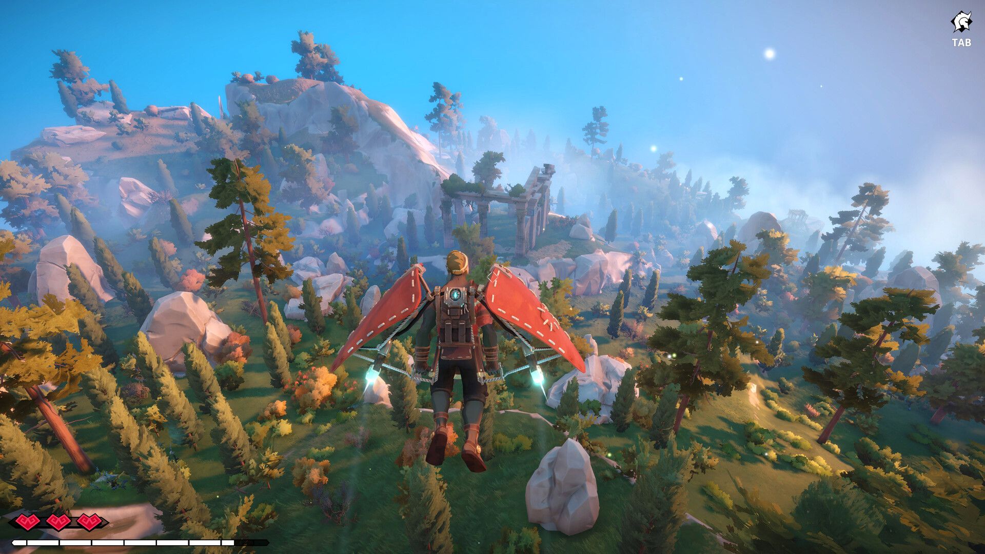 Menggunakan wingsuit mekanis di Echoes of Elysium