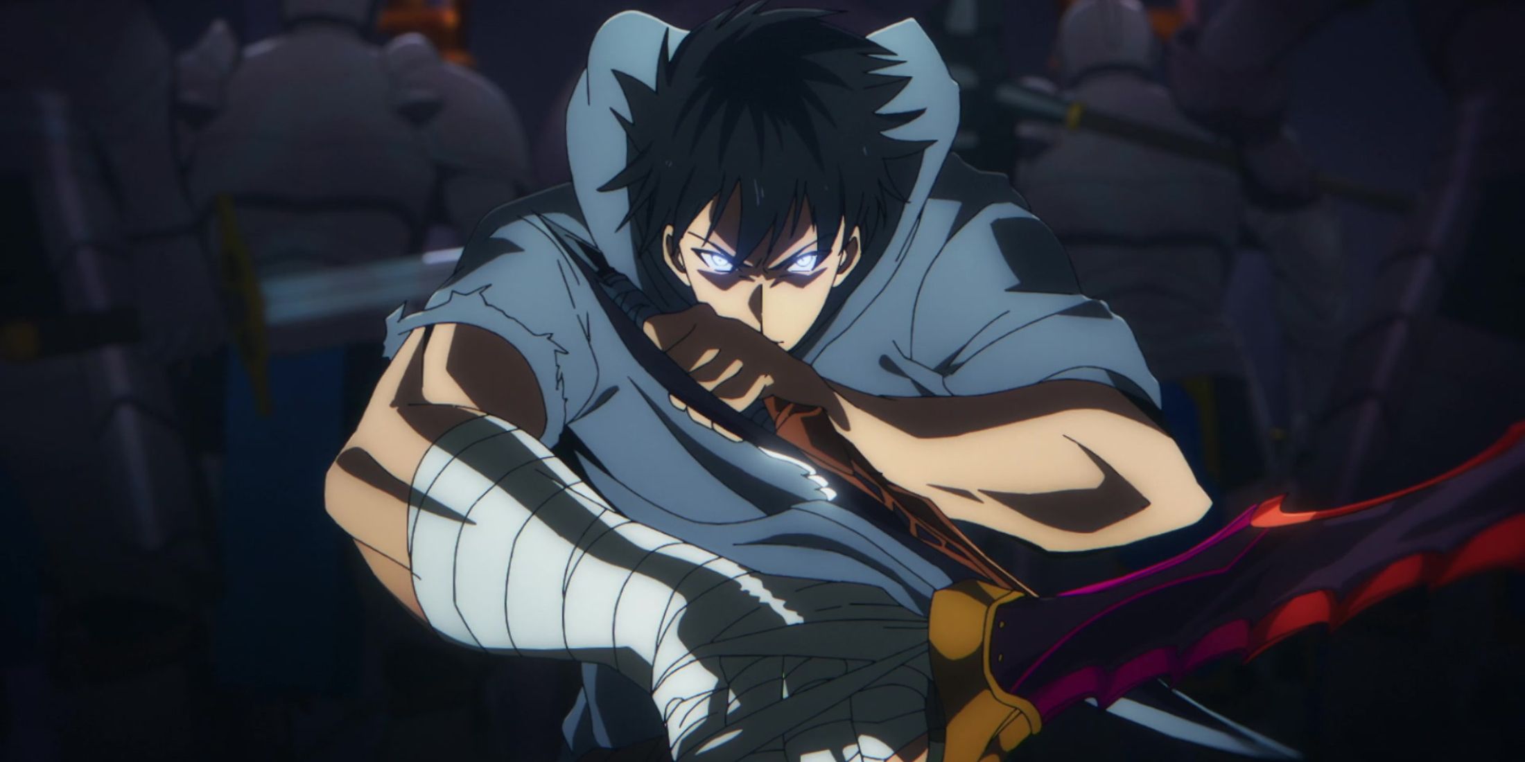 Image of Sung Jin-Woo preparing an attack in Solo Leveling.