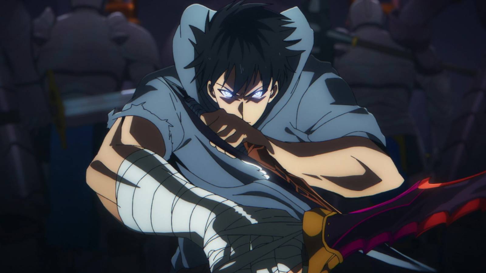 Image of Sung Jin-Woo preparing an attack in Solo Leveling.