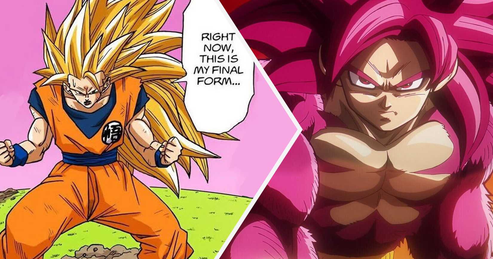 Super Saiyan 3 Goku from the Dragon Ball Super Manga, and Super Saiyan 4 Goku from Dragon Ball DAIMA