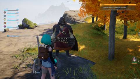 Talking to an NPC in Palworld (Early Access)