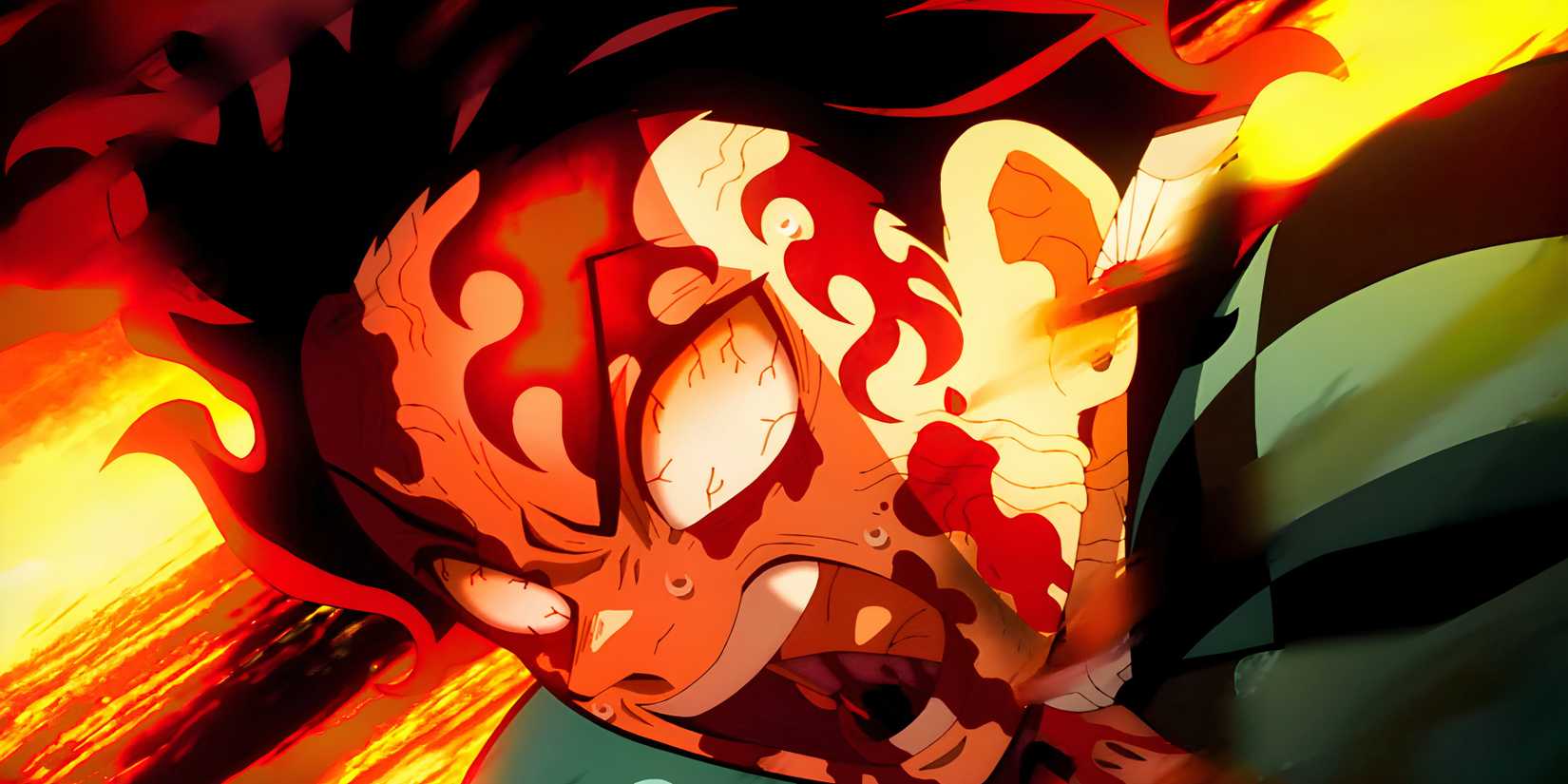 Kamado Tanjiro shouts as he fights.