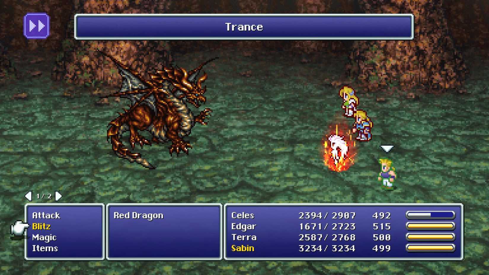 Terra Branford Uses Trance in Combat Final Fantasy 6