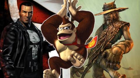 A collage of great games from 2005 that nobody talks about in 2026: The Punisher, Donkey Kong Jungle Beat and Oddworld: Stranger's Wrath.