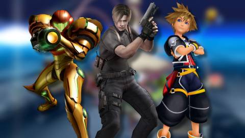A collage of characters from 2000s games that are considered masterpieces: Samus Aran, Leon Kennedy and Sora.