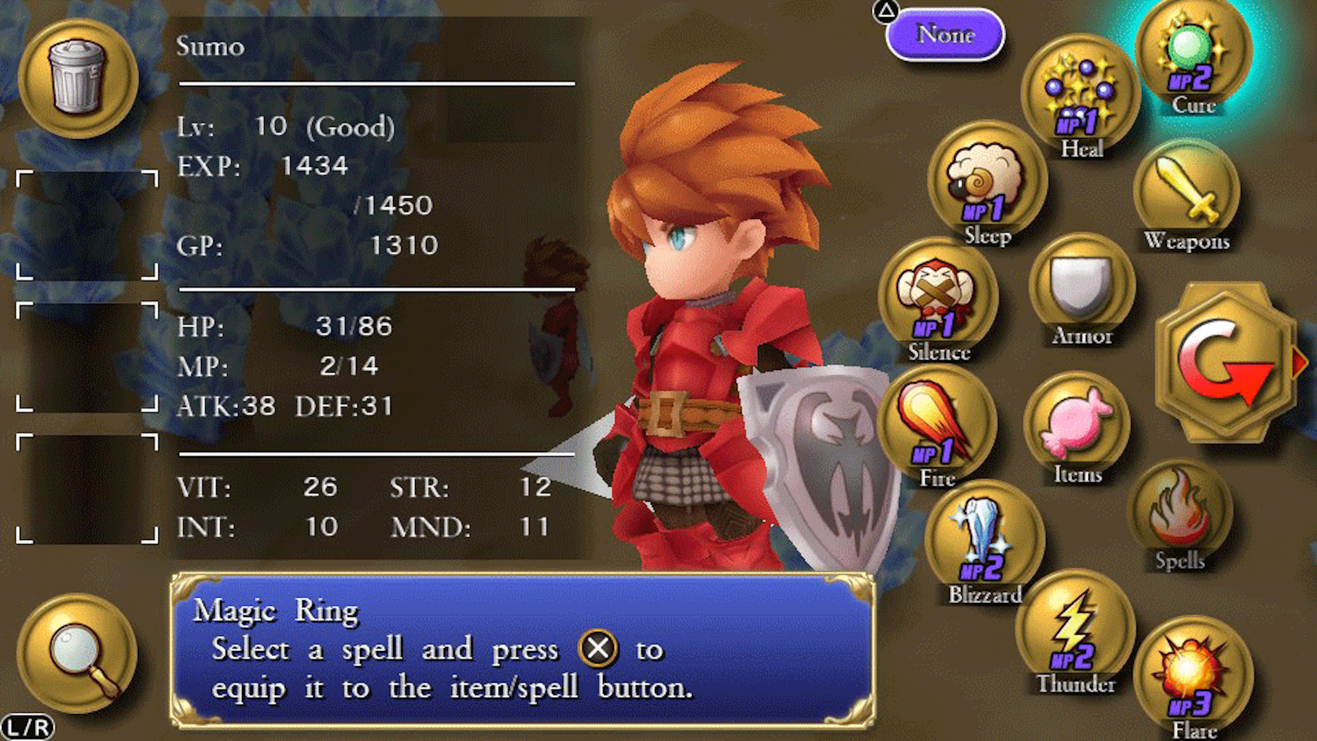 The gear menu in Adventures of Mana (2016)