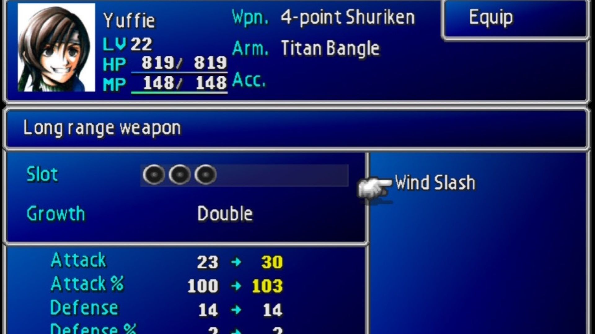 The gear menu in Final Fantasy 7 (1997)