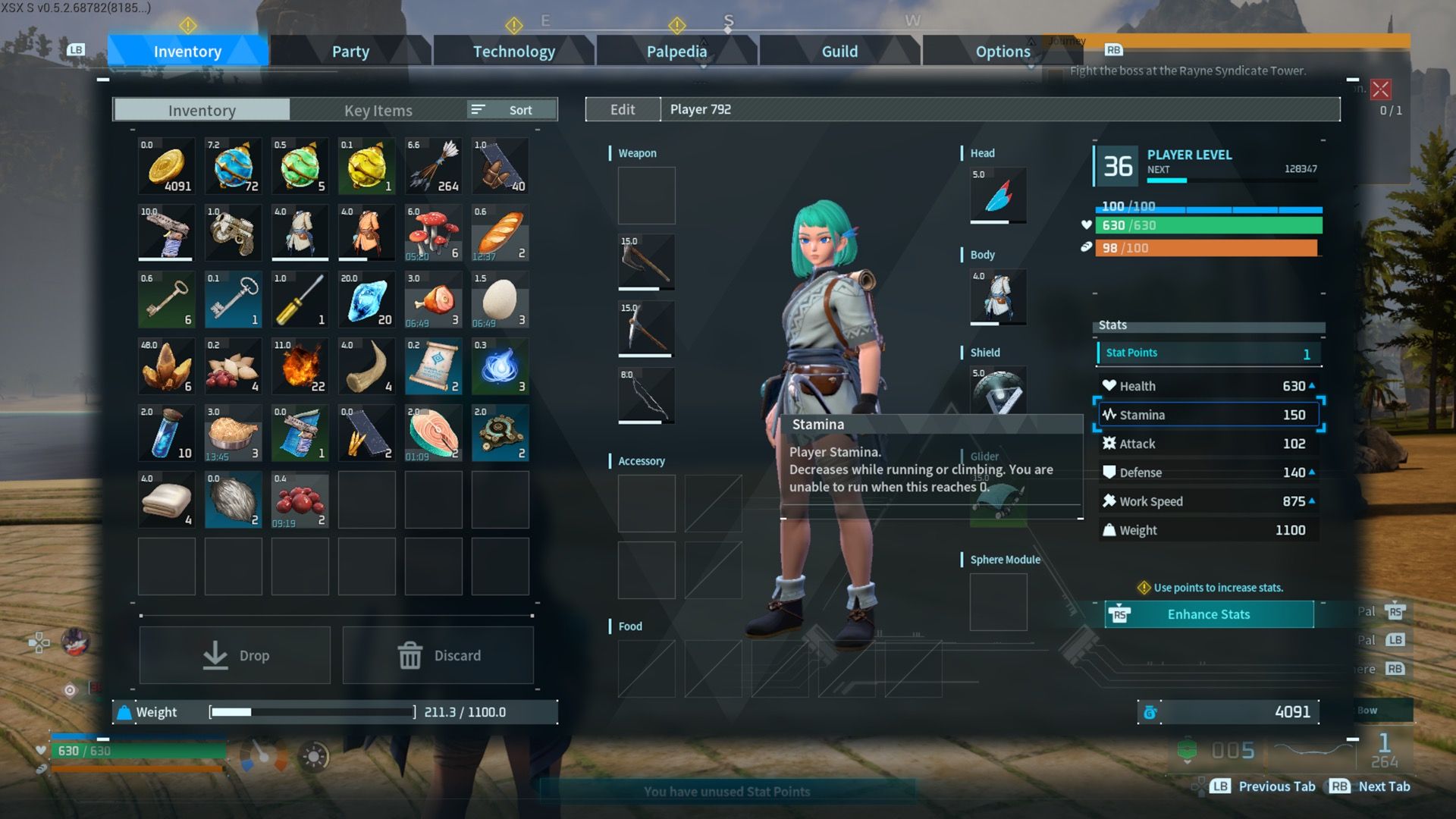 The gear menu in Palworld (Early Access)