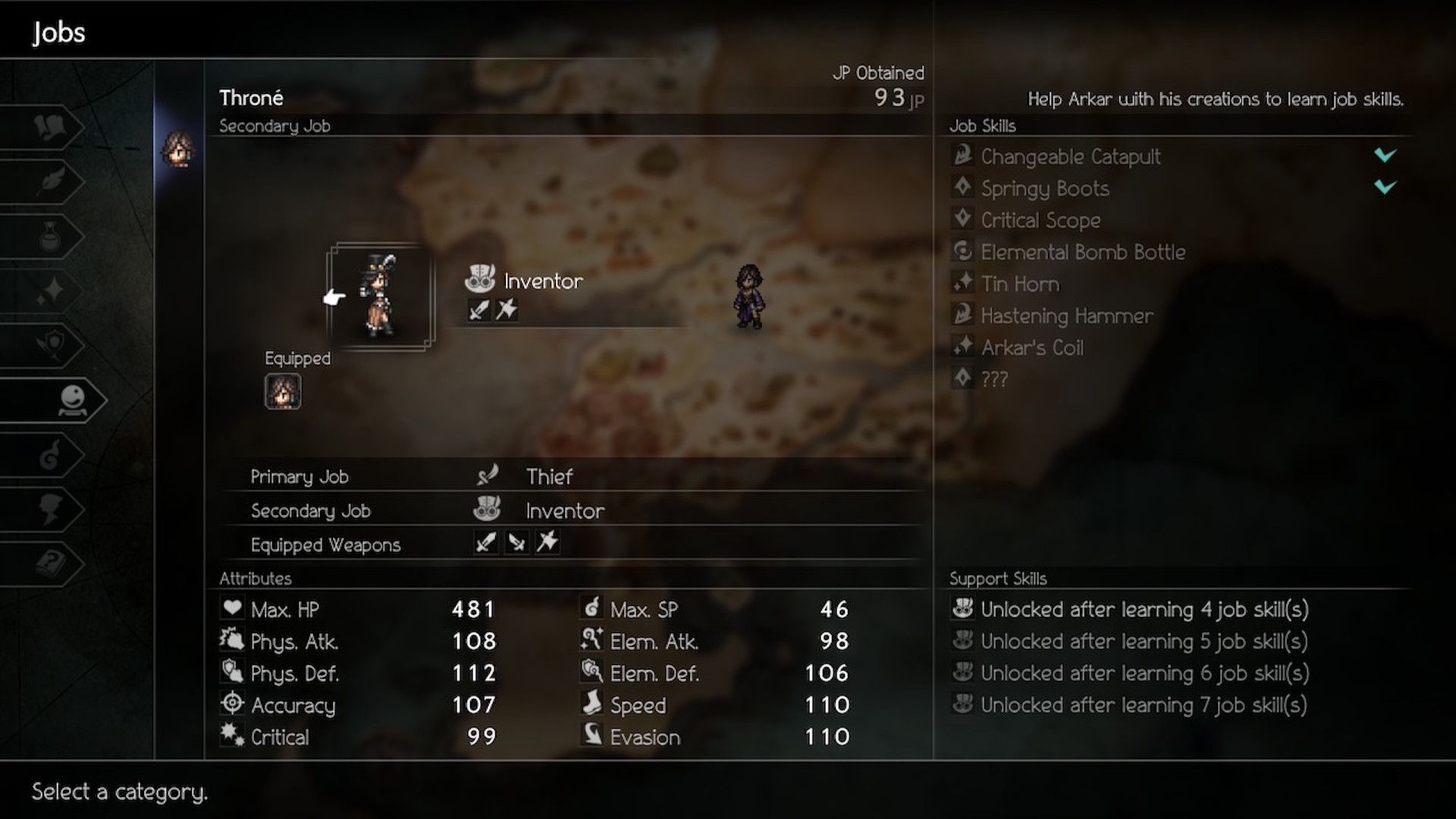 The job menu in Octopath Traveler 2 (2023)