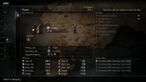 The job menu in Octopath Traveler 2 (2023)