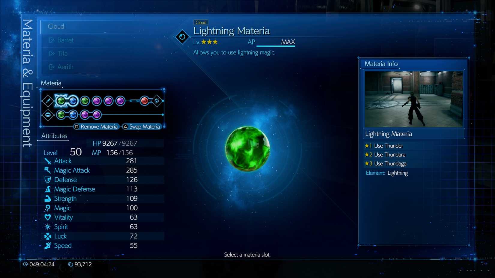 The materia menu in Final Fantasy 7 Remake (2020)