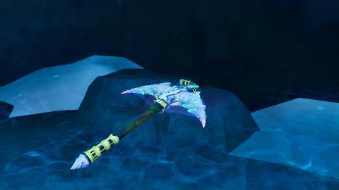 the prismatic pickaxe placed on a rock in the forge